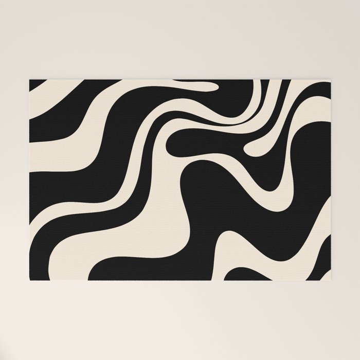 Retro Liquid Swirl Abstract in Black and Almond Cream 2 Welcome Mat Gallery Image 1