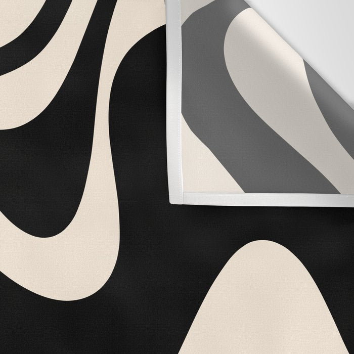 Retro Liquid Swirl Abstract in Black and Almond Cream 2 Wall Tapestry Gallery Image 3