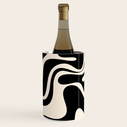 Retro Liquid Swirl Abstract In Black And Almond Cream 2 Wine Chiller Gallery Image 1