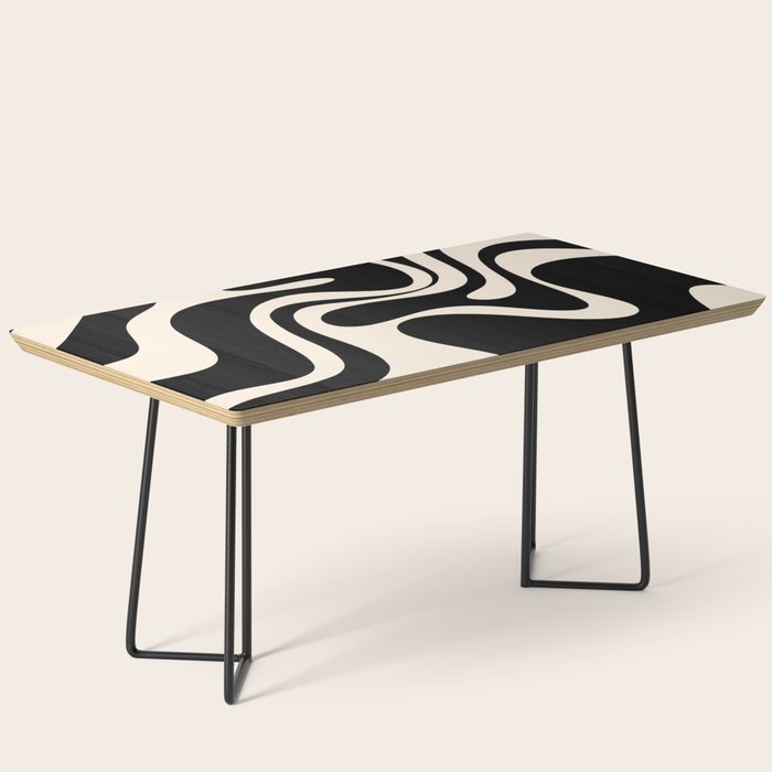Retro Liquid Swirl Abstract in Black and Almond Cream 2 Coffee Table Gallery Image 1