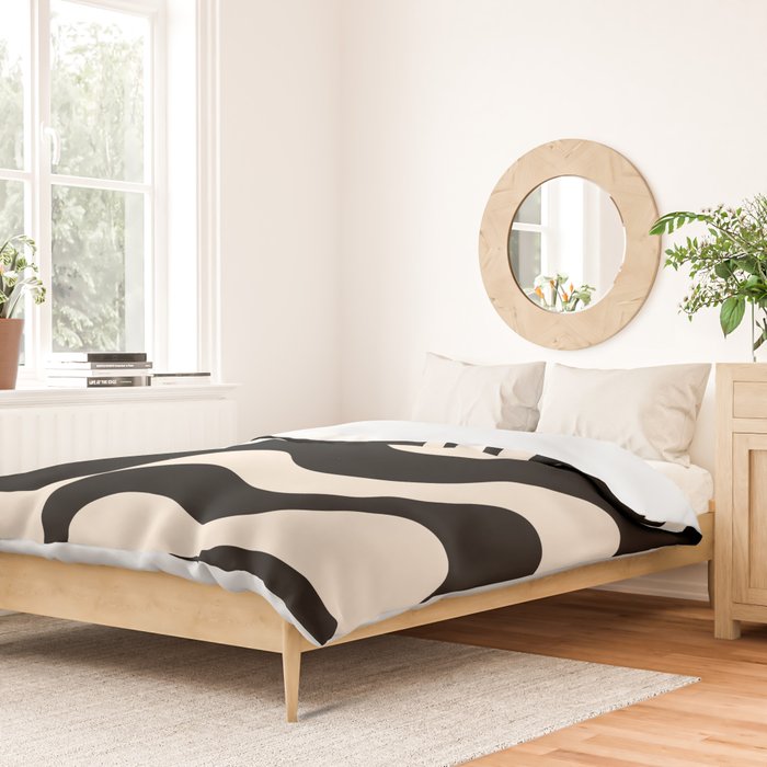Retro Liquid Swirl Abstract in Black and Almond Cream 2 Duvet Cover Gallery Image 2