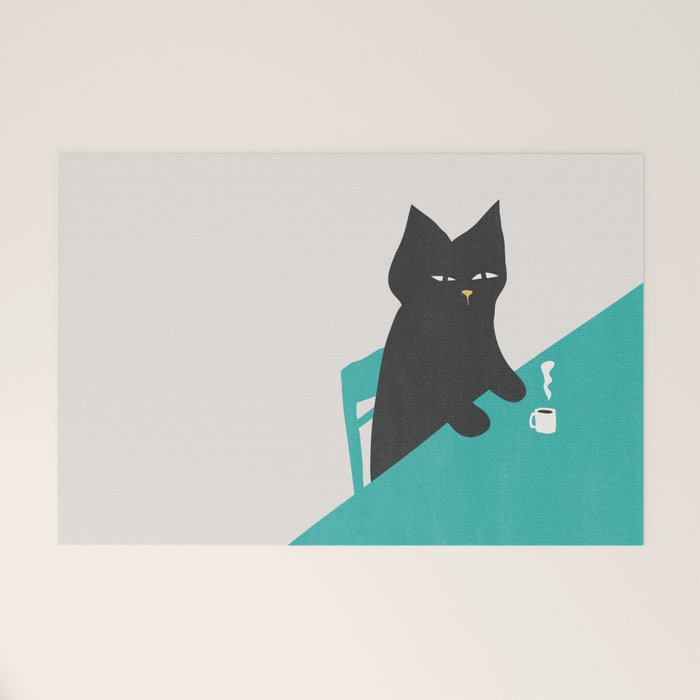 Cat drinking coffee Welcome Mat Gallery Image 1