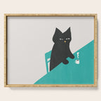 Cat drinking coffee Serving Tray Gallery Image 1