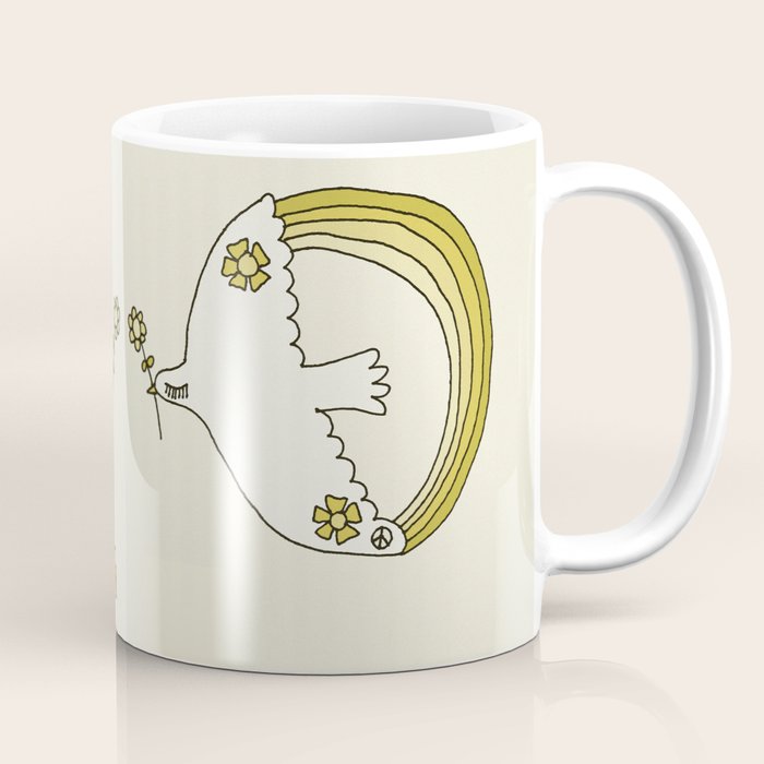 peace dove spread rainbow // retro art by surfy birdy Coffee Mug Gallery Image 1
