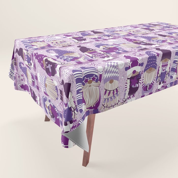 Let it gnome // monochromatic violet little Santa's helpers preparing for Christmas Tablecloth Gallery Image 1
