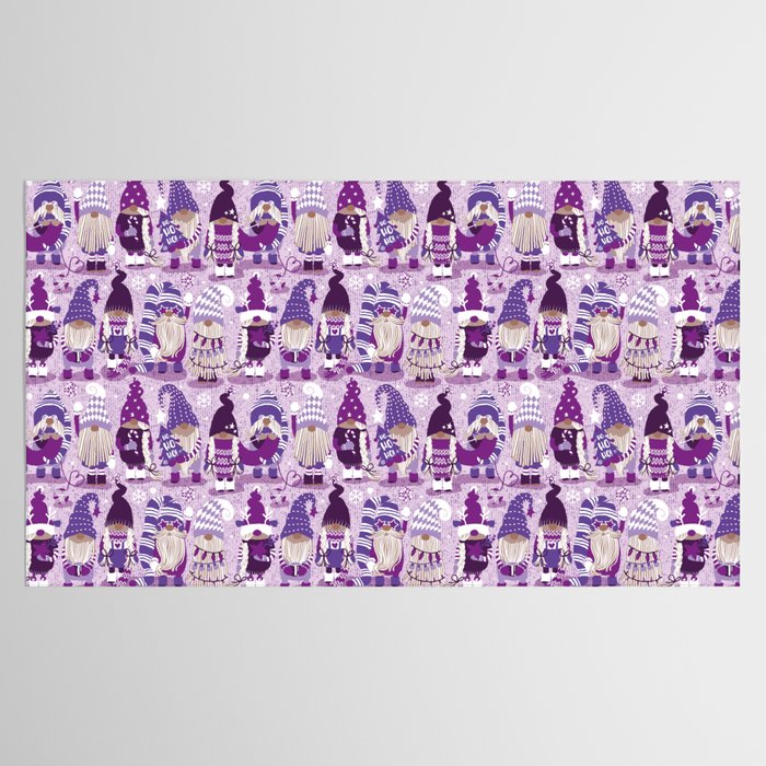 Let it gnome // monochromatic violet little Santa's helpers preparing for Christmas Tablecloth Gallery Image 2