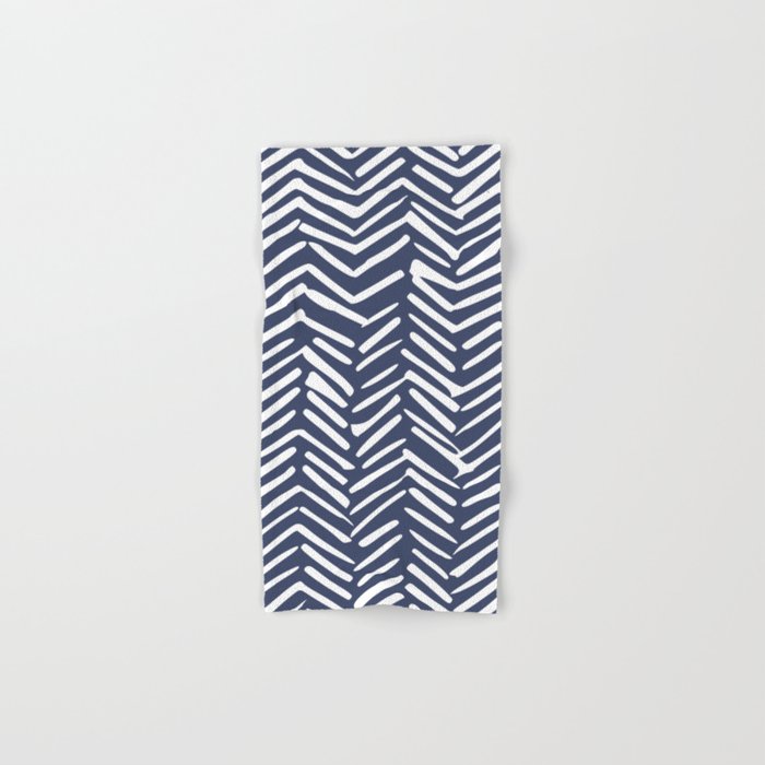 Boho Herringbone Pattern, Navy Blue and White Hand & Bath Towel Gallery Image 1