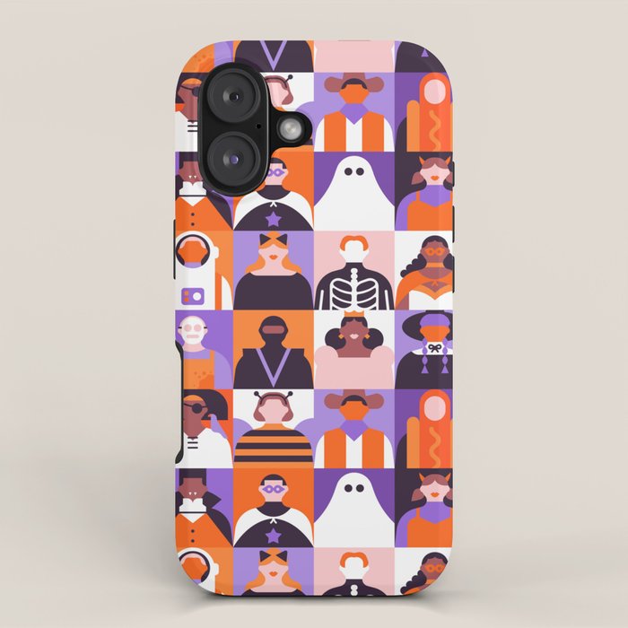 Diverse people in halloween costume pattern iPhone Case Gallery Image 1