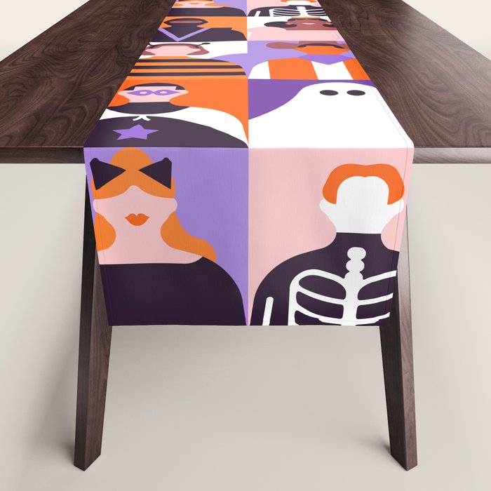 Diverse people in halloween costume pattern Table Runner Gallery Image 1