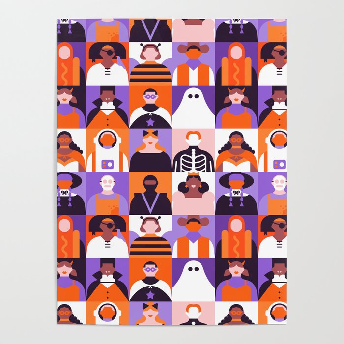 Diverse people in halloween costume pattern Poster Gallery Image 1