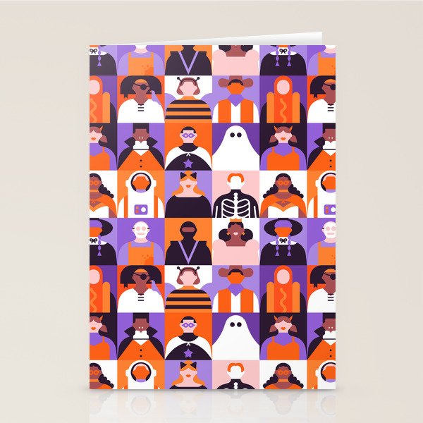 Diverse people in halloween costume pattern Stationery Card Gallery Image 2