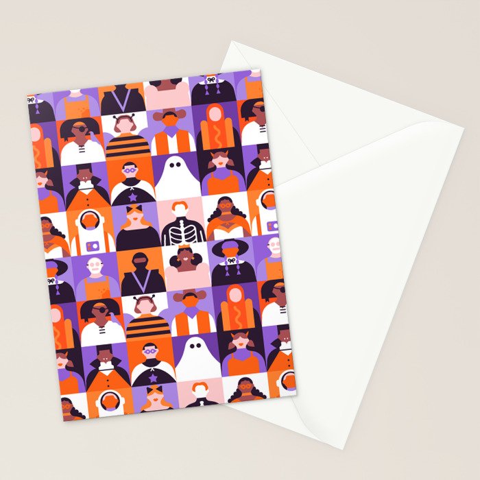 Diverse people in halloween costume pattern Stationery Card Gallery Image 2