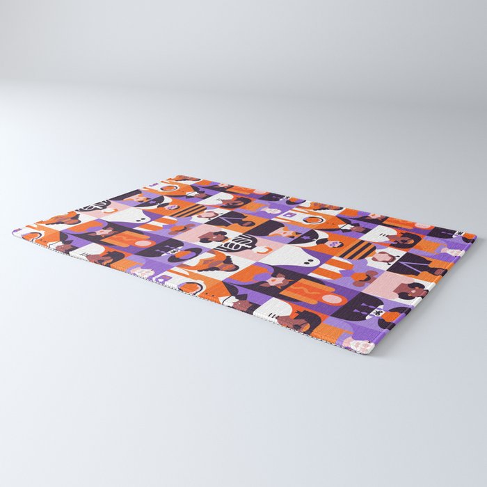 Diverse people in halloween costume pattern Rug Gallery Image 3