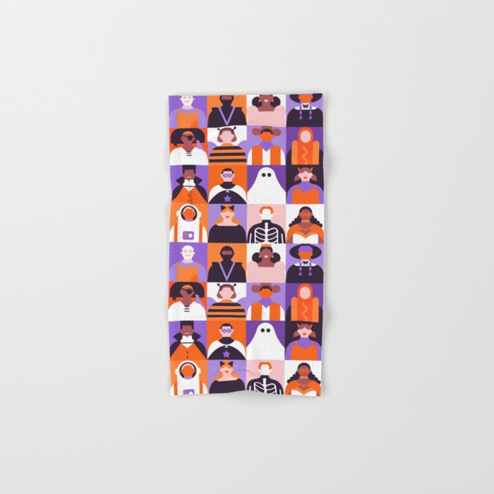 Diverse people in halloween costume pattern Bath Towel Gallery Image 1
