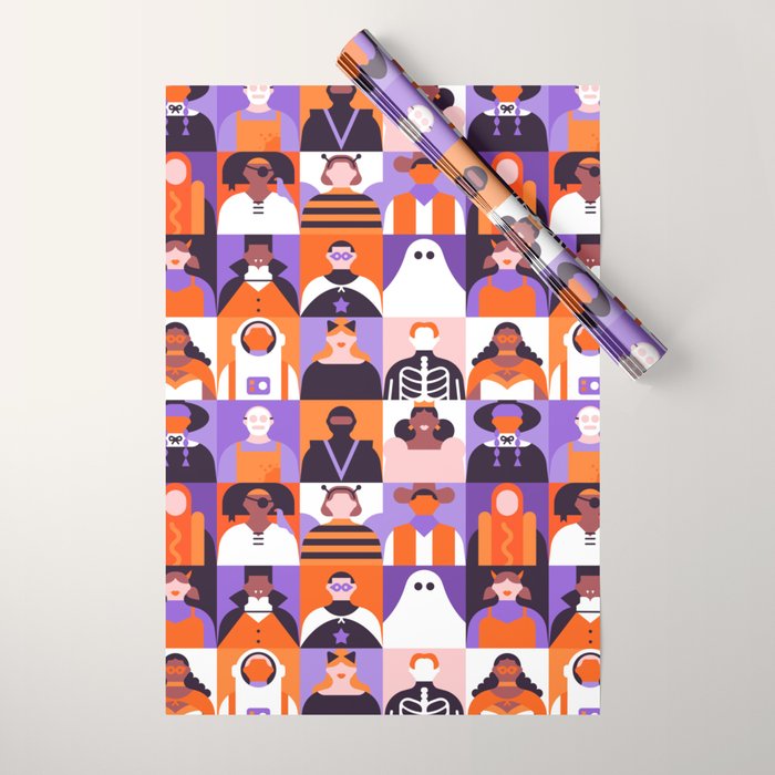 Diverse people in halloween costume pattern Wrapping Paper Gallery Image 1