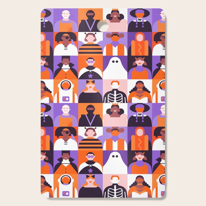 Diverse people in halloween costume pattern Cutting Board Gallery Image 1