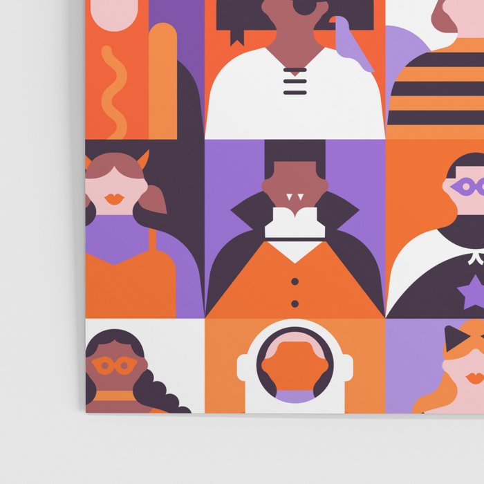 Diverse people in halloween costume pattern Poster Gallery Image 3