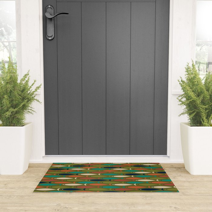 Mid-century Modern Fish in a Green Sea Pattern  Welcome Mat Gallery Image 3