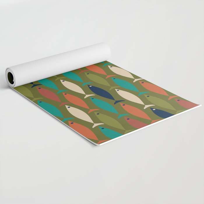 Mid-century Modern Fish in a Green Sea Pattern  Yoga Mat Gallery Image 2