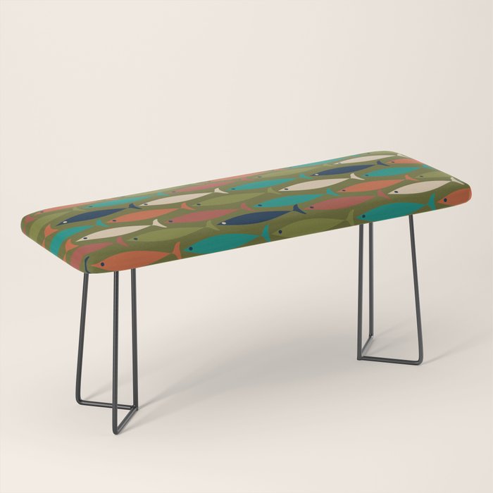 Mid-century Modern Fish in a Green Sea Pattern  Bench Gallery Image 1