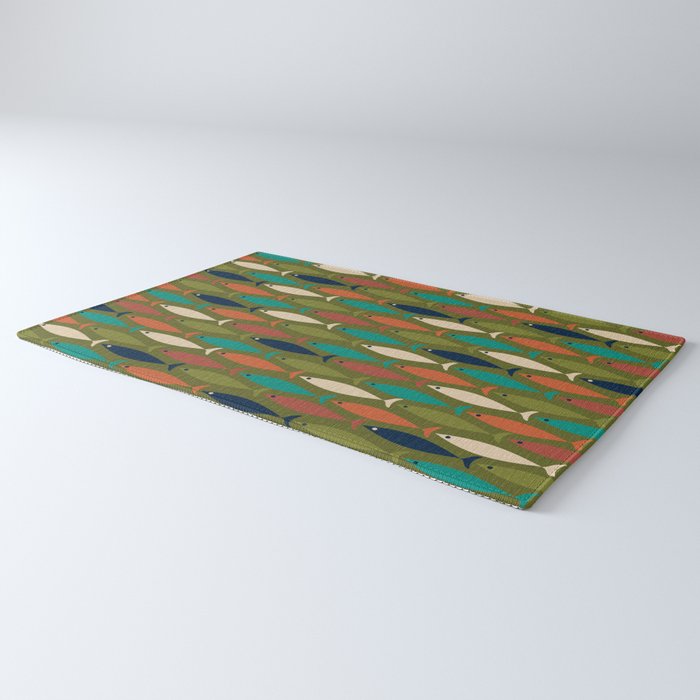Mid-century Modern Fish in a Green Sea Pattern  Rug Gallery Image 3