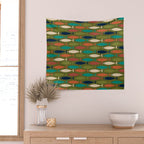 Mid-century Modern Fish in a Green Sea Pattern  Wall Tapestry Gallery Image 2