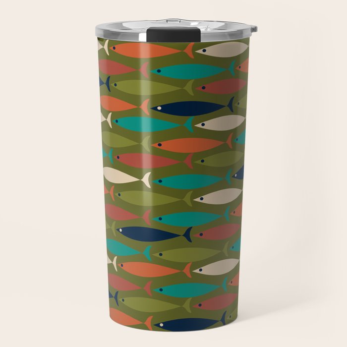Mid-century Modern Fish in a Green Sea Pattern  Travel Mug Gallery Image 1