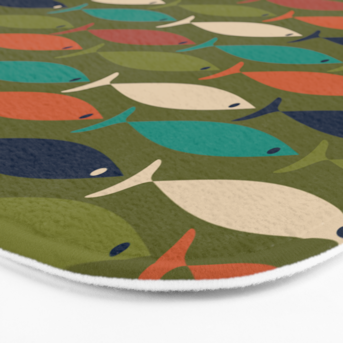 Mid-century Modern Fish in a Green Sea Pattern  Bath Mat Gallery Image 3