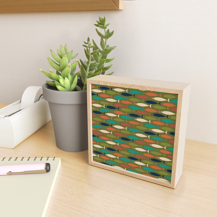 Mid-century Modern Fish in a Green Sea Pattern  Mini Art Print Gallery Image 2