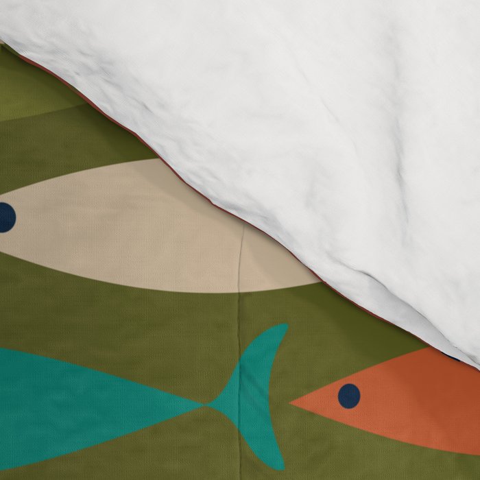 Mid-century Modern Fish in a Green Sea Pattern  Comforter Gallery Image 4
