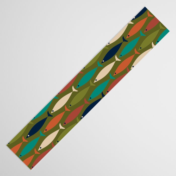 Mid-century Modern Fish in a Green Sea Pattern  Table Runner Gallery Image 3