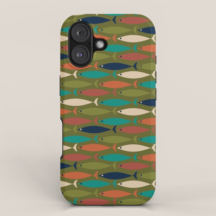 Mid-century Modern Fish in a Green Sea Pattern  iPhone Case Gallery Image 1