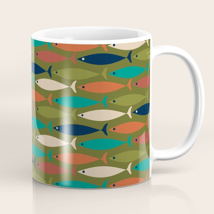 Mid-century Modern Fish in a Green Sea Pattern  Coffee Mug Gallery Image 1