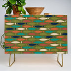 Mid-century Modern Fish in a Green Sea Pattern  Credenza Gallery Image 1