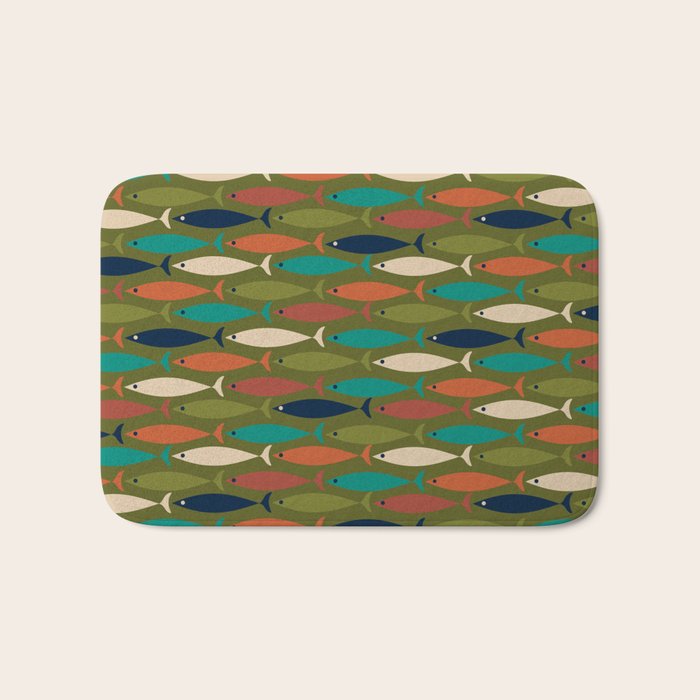 Mid-century Modern Fish in a Green Sea Pattern  Bath Mat Gallery Image 1