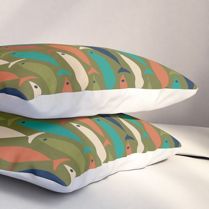 Mid-century Modern Fish in a Green Sea Pattern  Pillow Sham Gallery Image 3