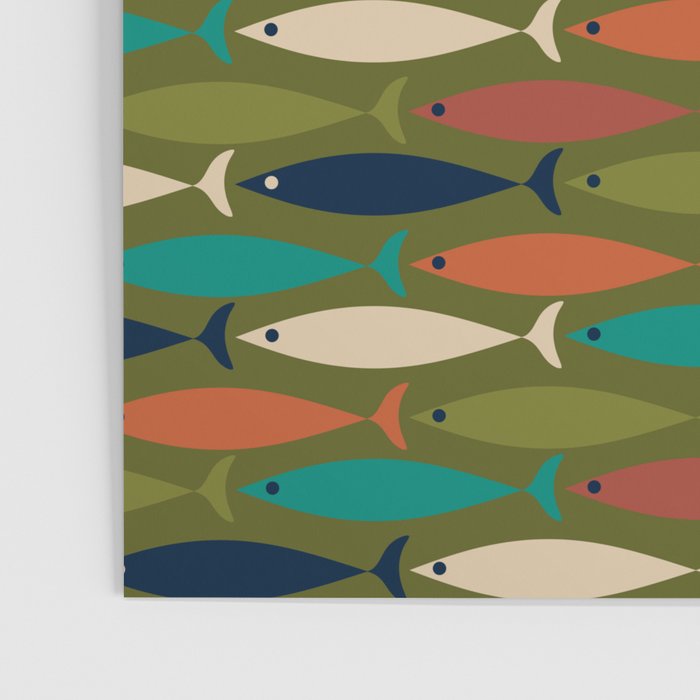 Mid-century Modern Fish in a Green Sea Pattern  Poster Gallery Image 3