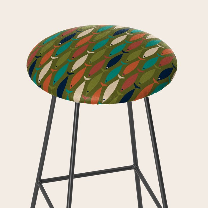 Mid-century Modern Fish in a Green Sea Pattern  Stool Gallery Image 2
