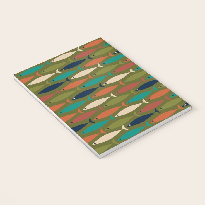 Mid-century Modern Fish in a Green Sea Pattern  Notebook Gallery Image 3