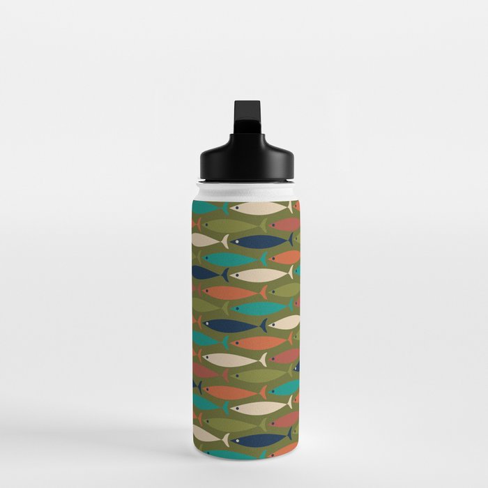 Mid-century Modern Fish in a Green Sea Pattern  Water Bottle Gallery Image 3