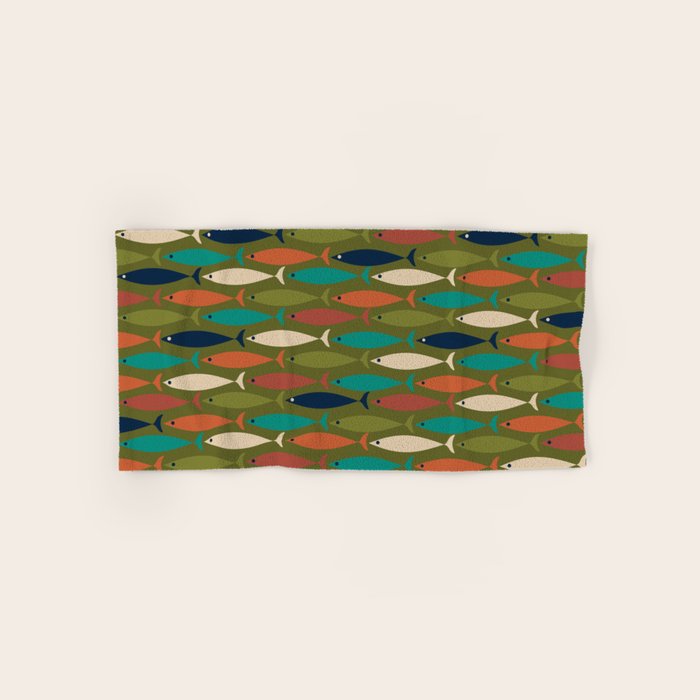Mid-century Modern Fish in a Green Sea Pattern  Bath Towel Gallery Image 1