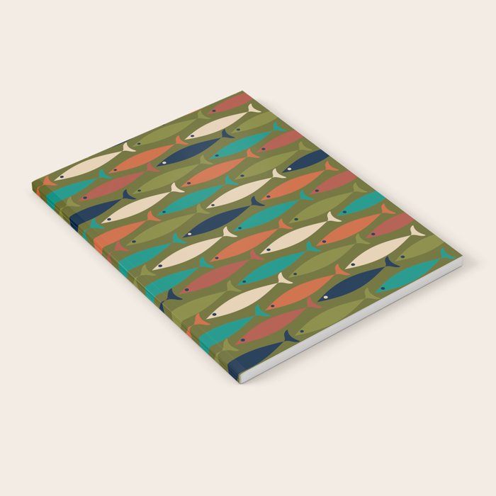 Mid-century Modern Fish in a Green Sea Pattern  Notebook Gallery Image 2