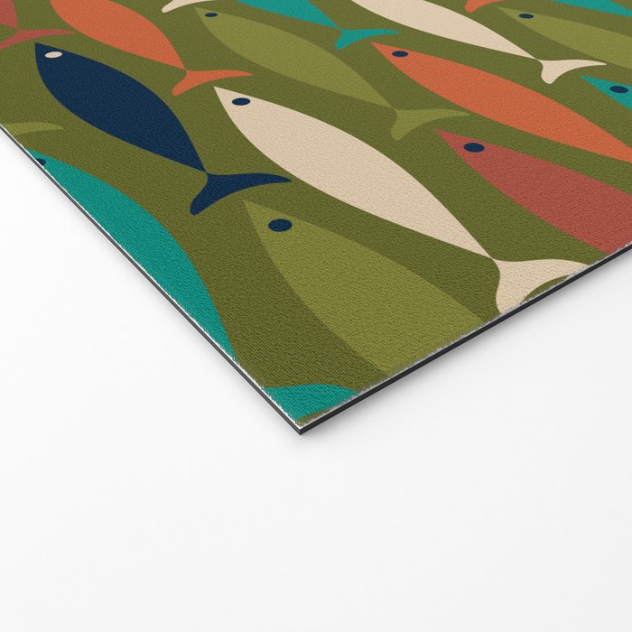 Mid-century Modern Fish in a Green Sea Pattern  Welcome Mat Gallery Image 2