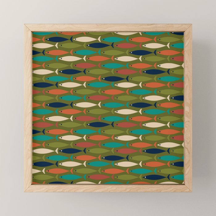 Mid-century Modern Fish in a Green Sea Pattern  Mini Art Print Gallery Image 1