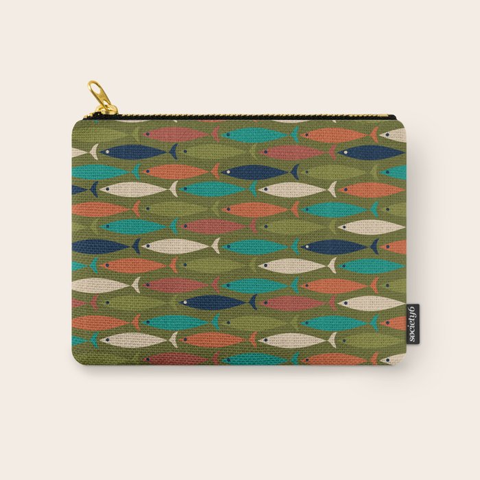 Mid-century Modern Fish in a Green Sea Pattern  Carry All Pouch Gallery Image 1