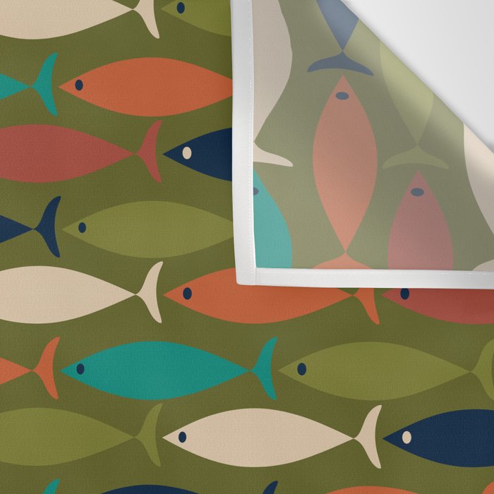 Mid-century Modern Fish in a Green Sea Pattern  Wall Tapestry Gallery Image 3