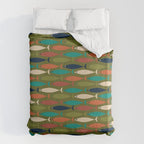 Mid-century Modern Fish in a Green Sea Pattern  Duvet Cover Gallery Image 6