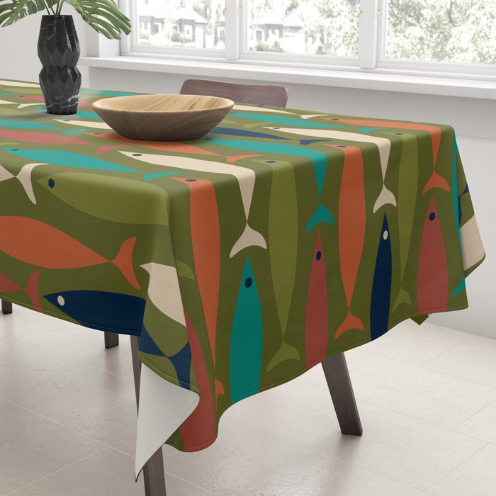 Mid-century Modern Fish in a Green Sea Pattern  Tablecloth Gallery Image 3