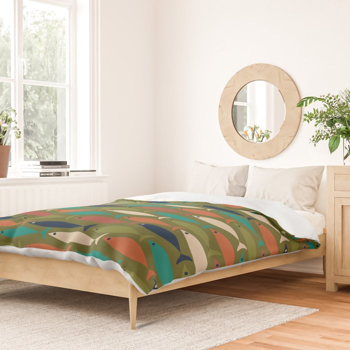 Mid-century Modern Fish in a Green Sea Pattern  Duvet Cover Gallery Image 2