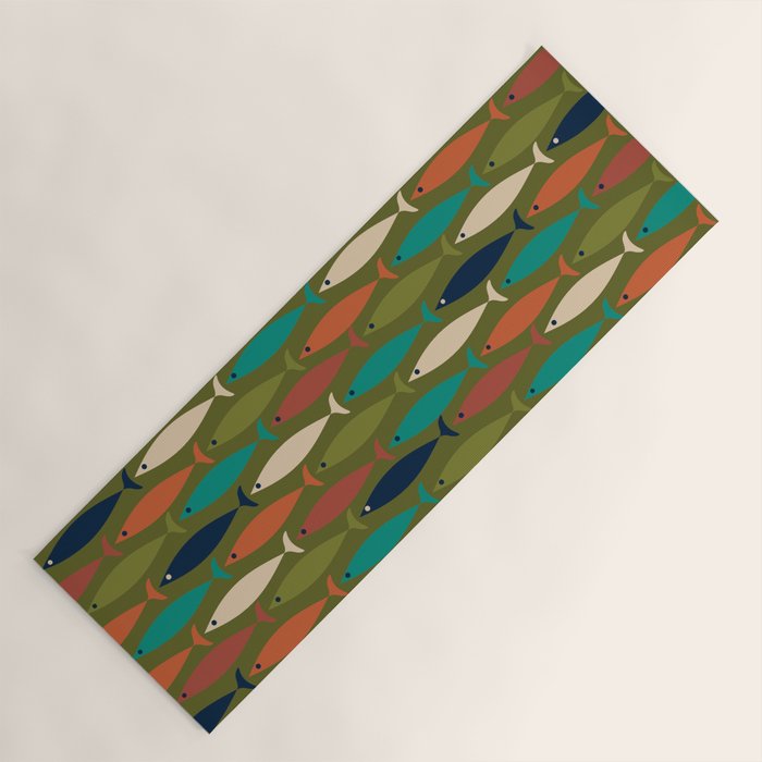 Mid-century Modern Fish in a Green Sea Pattern  Yoga Mat Gallery Image 1